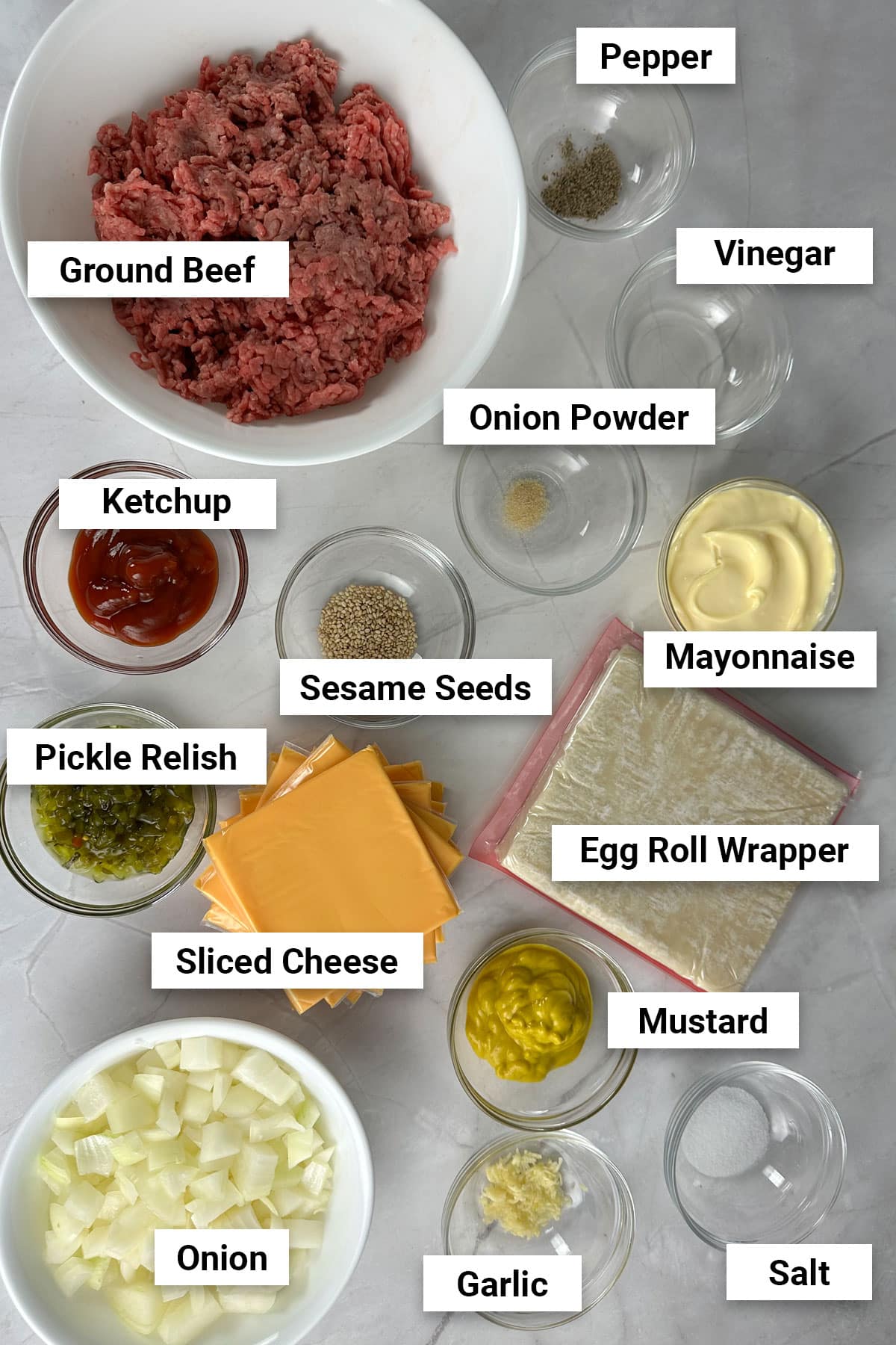 Ingredients for Air Fryer Big Mac Egg Rolls