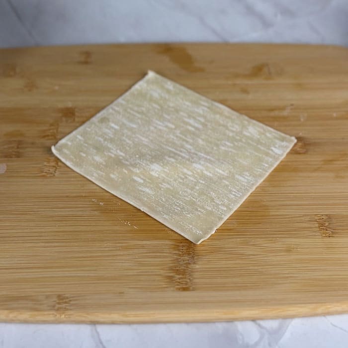 egg roll wrapper on a flat surface