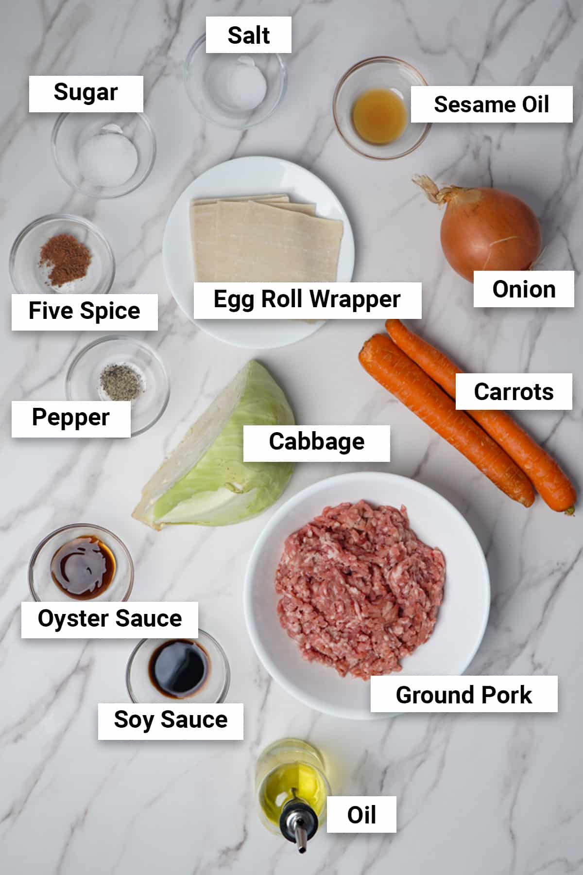 Ingredients for mini egg roll air fryer recipe.