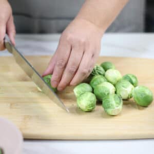 prepping brussels sprouts