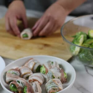 wrapping brussels sprouts with bacon