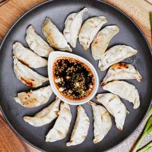 Air fried frozen gyoza with dipping sauce