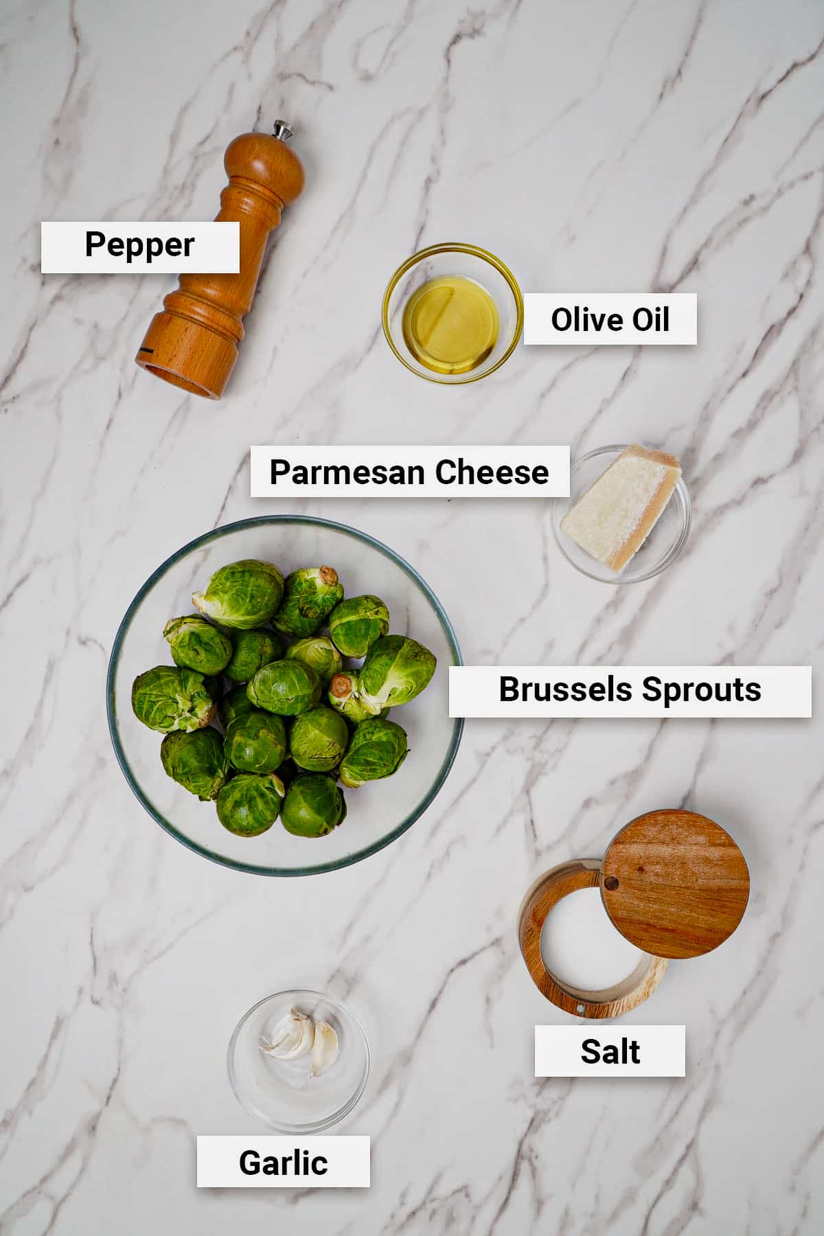 Ingredients for air fryer Brussels sprouts with parmesan