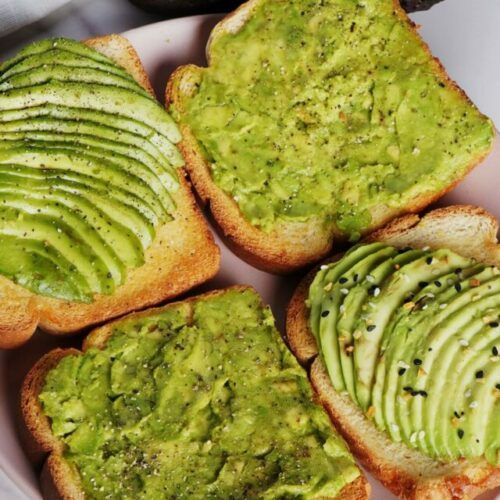 Air Fryer Avocado Toasts with different toppings
