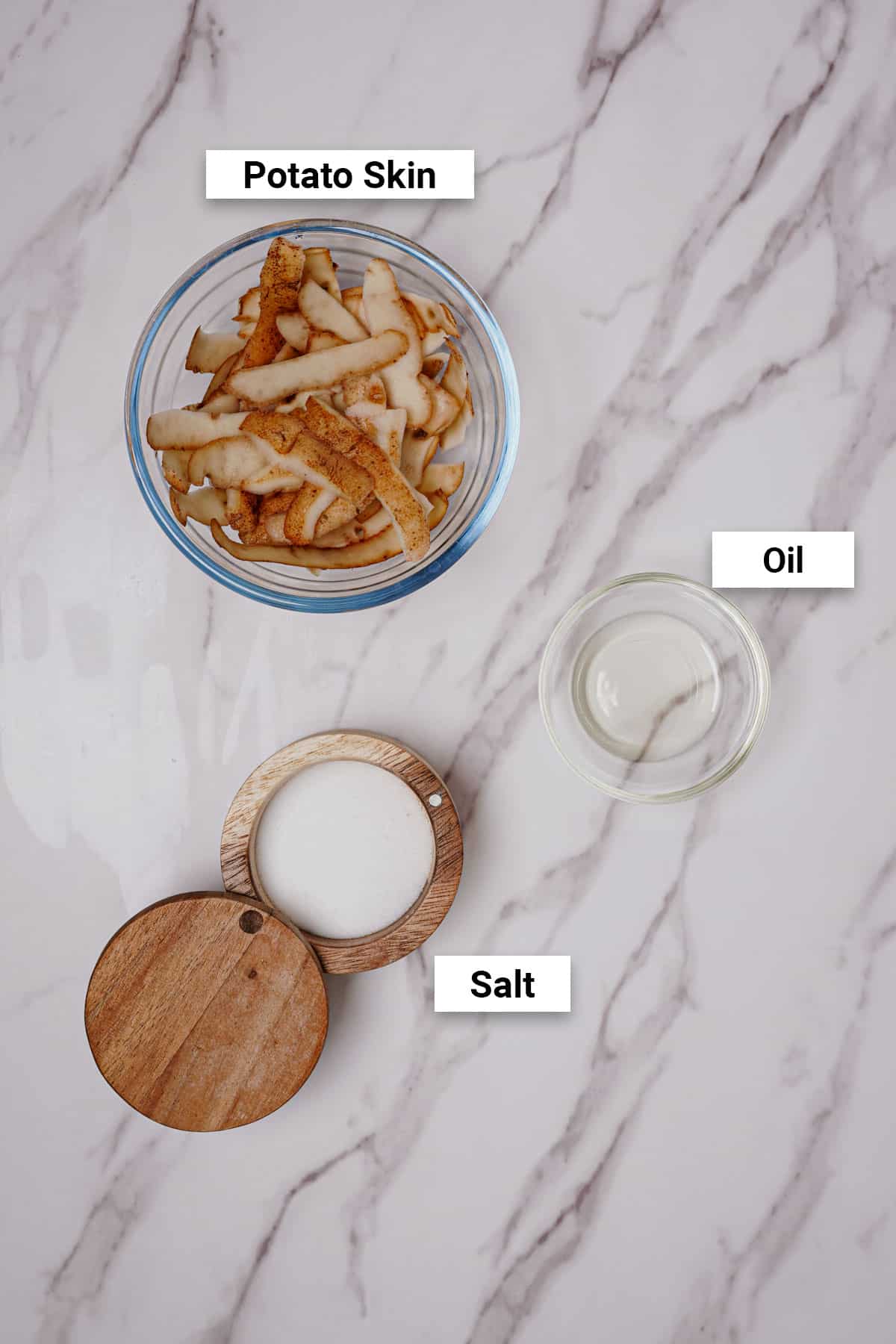 Ingredients for potato skin chips air fryer recipe.