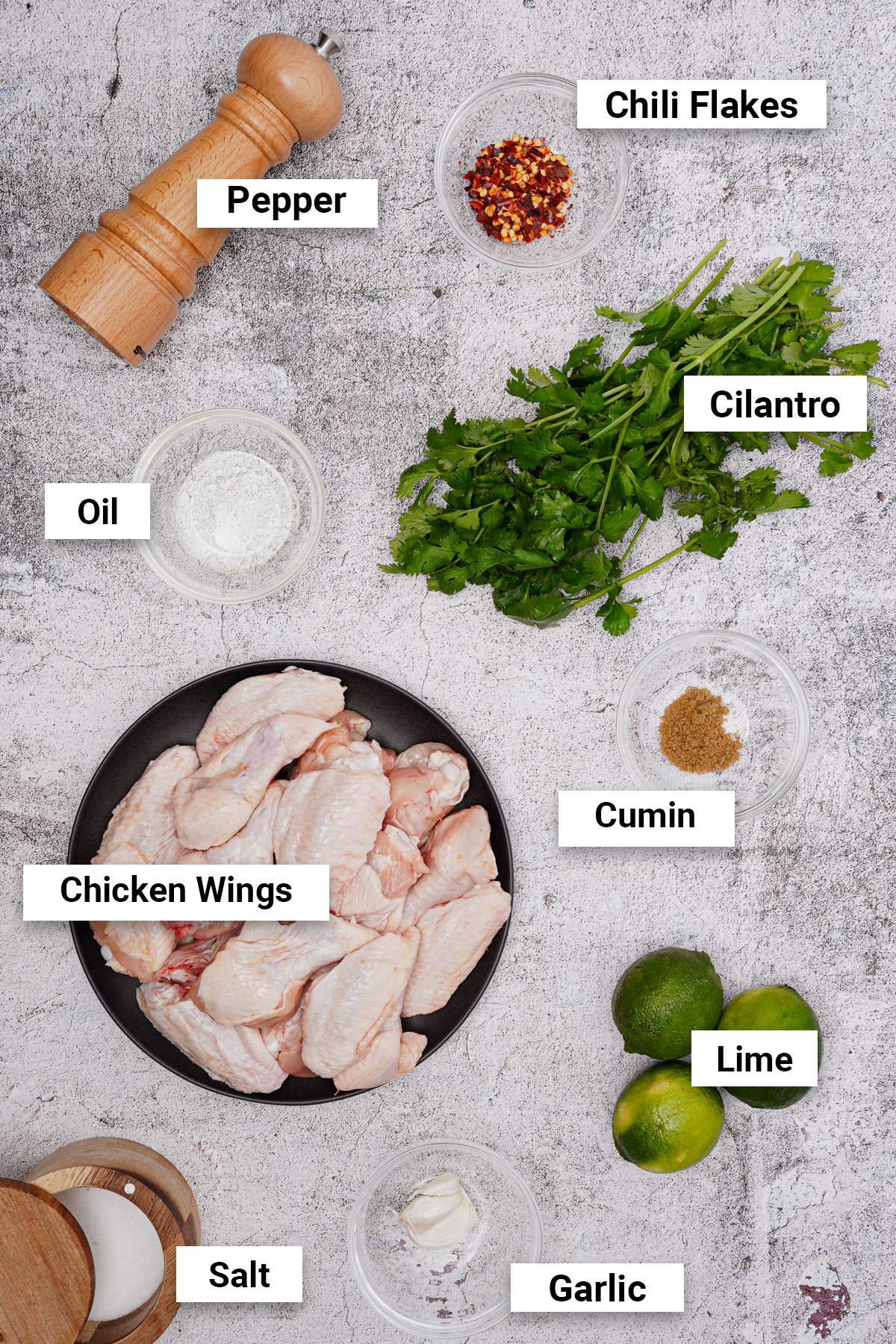 Ingredients for cilantro lime wings recipe.