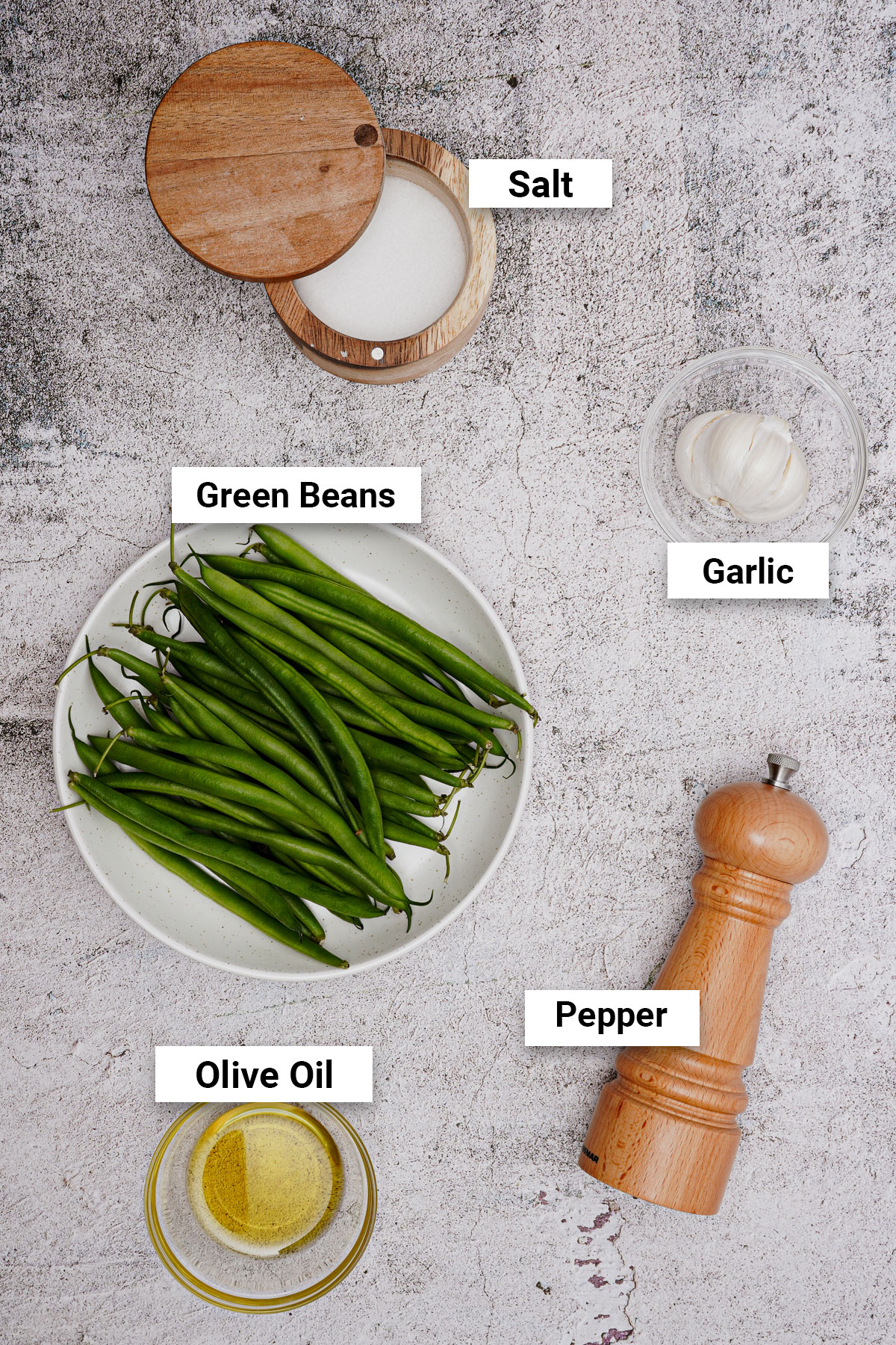 Ingredients for garlic roasted air fryer green beans.