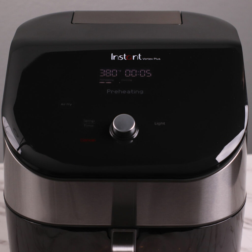 Preating Instant Pot Vortex Plus Air Fryer to 380°F (193°C).