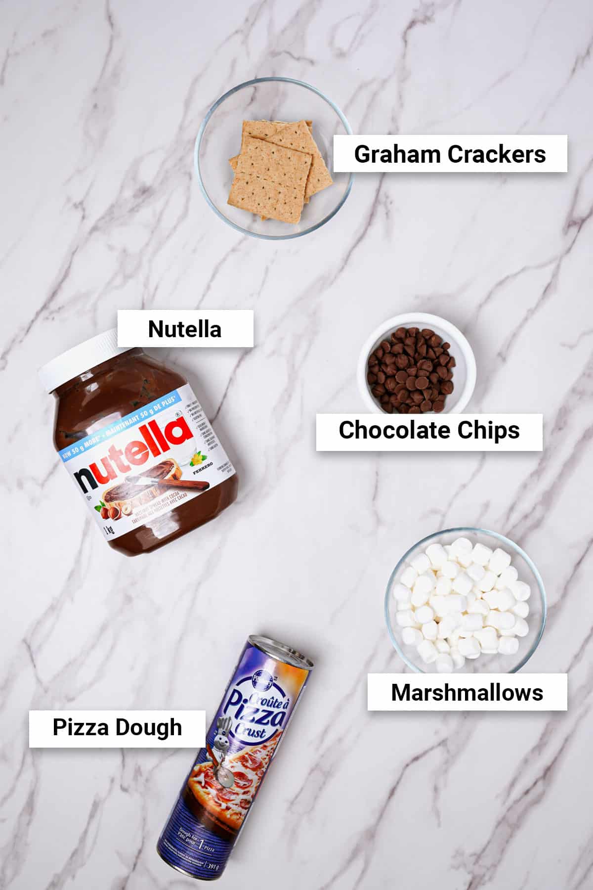 Ingredients for s'mores dessert pizza.