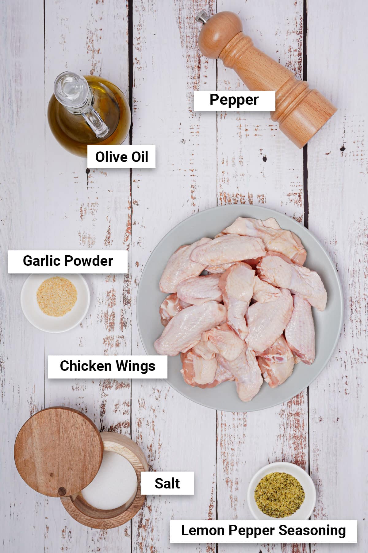 Ingredients for crispy lemon chicken pepper wings.