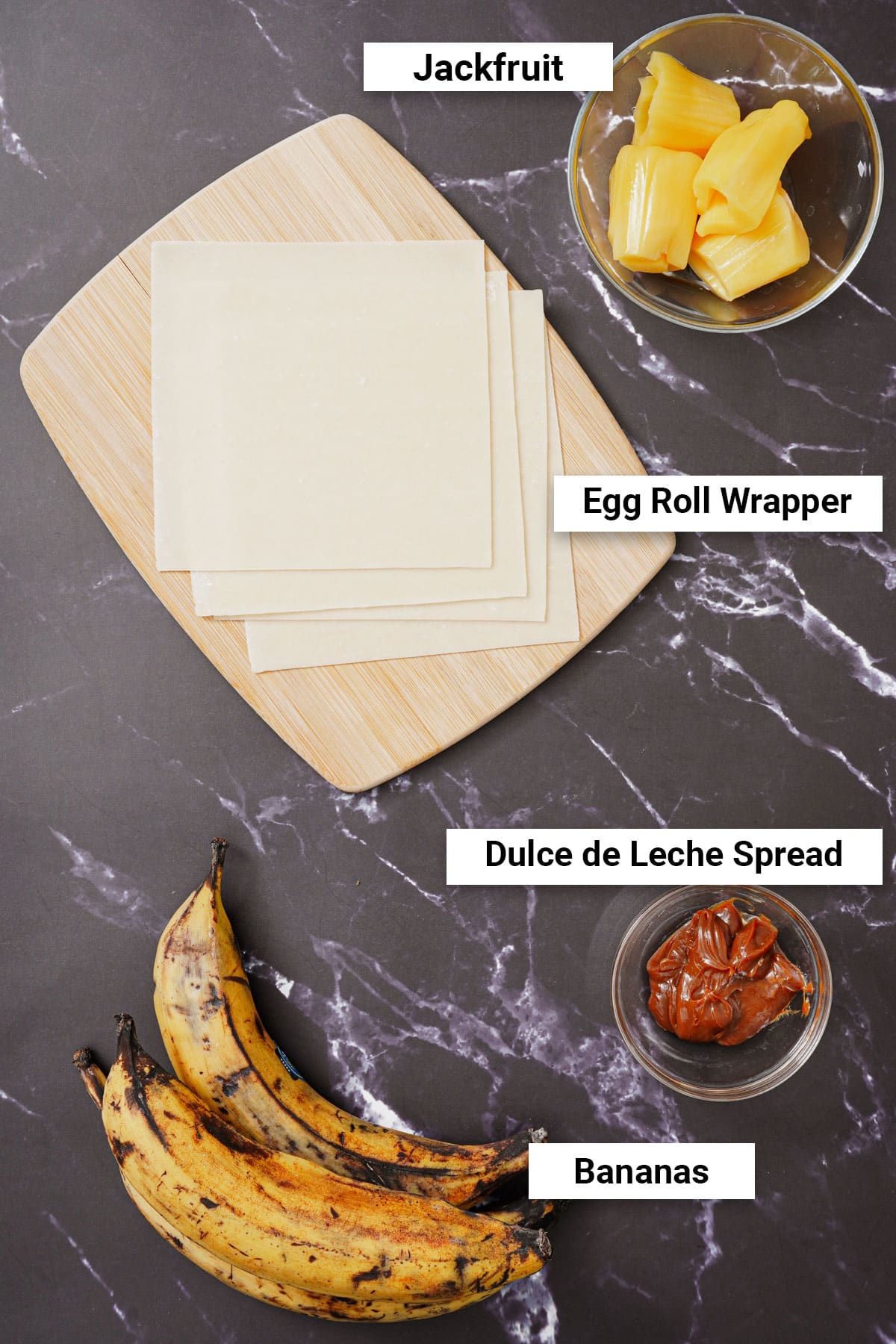 Ingredients for banana egg rolls air fryer dessert