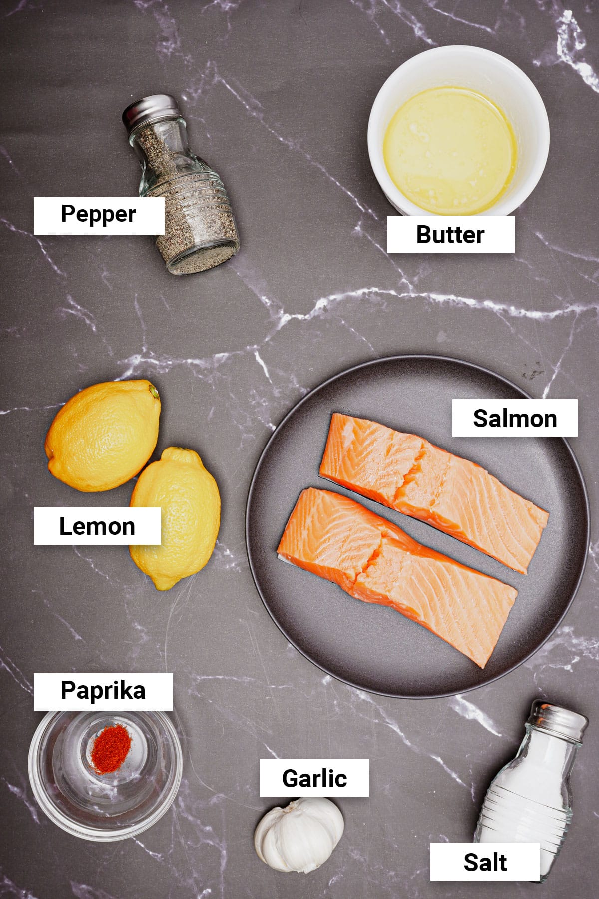 Ingredients for buttered lemon salmon air fryer recipe