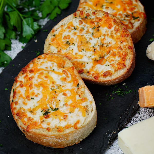 cheese toast on a serving dish