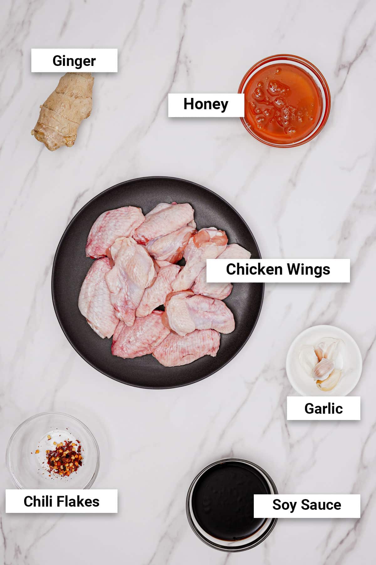 Ingredients for crispy honey garlic chicken wings