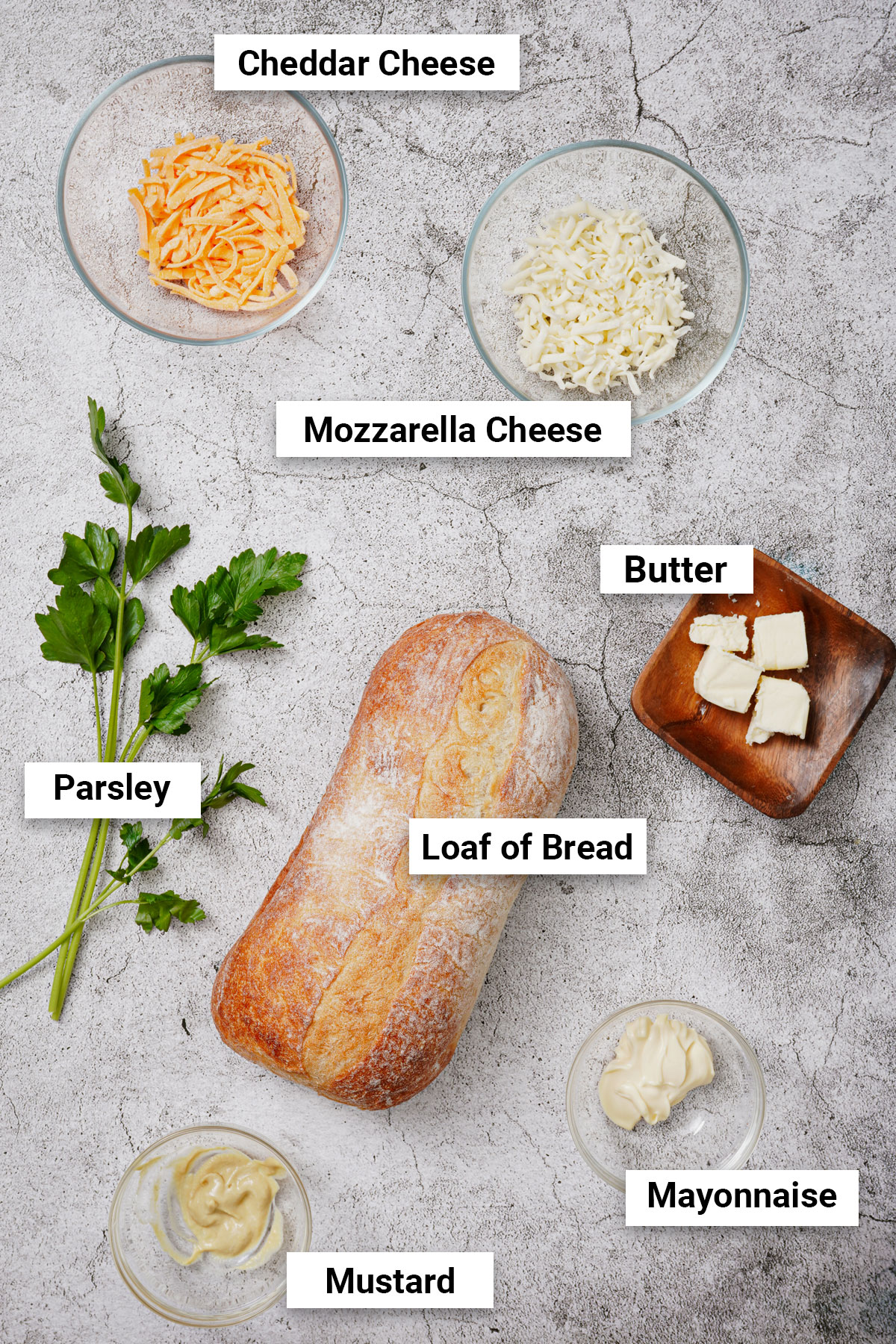 Ingredients for cheese toast air fryer recipe.