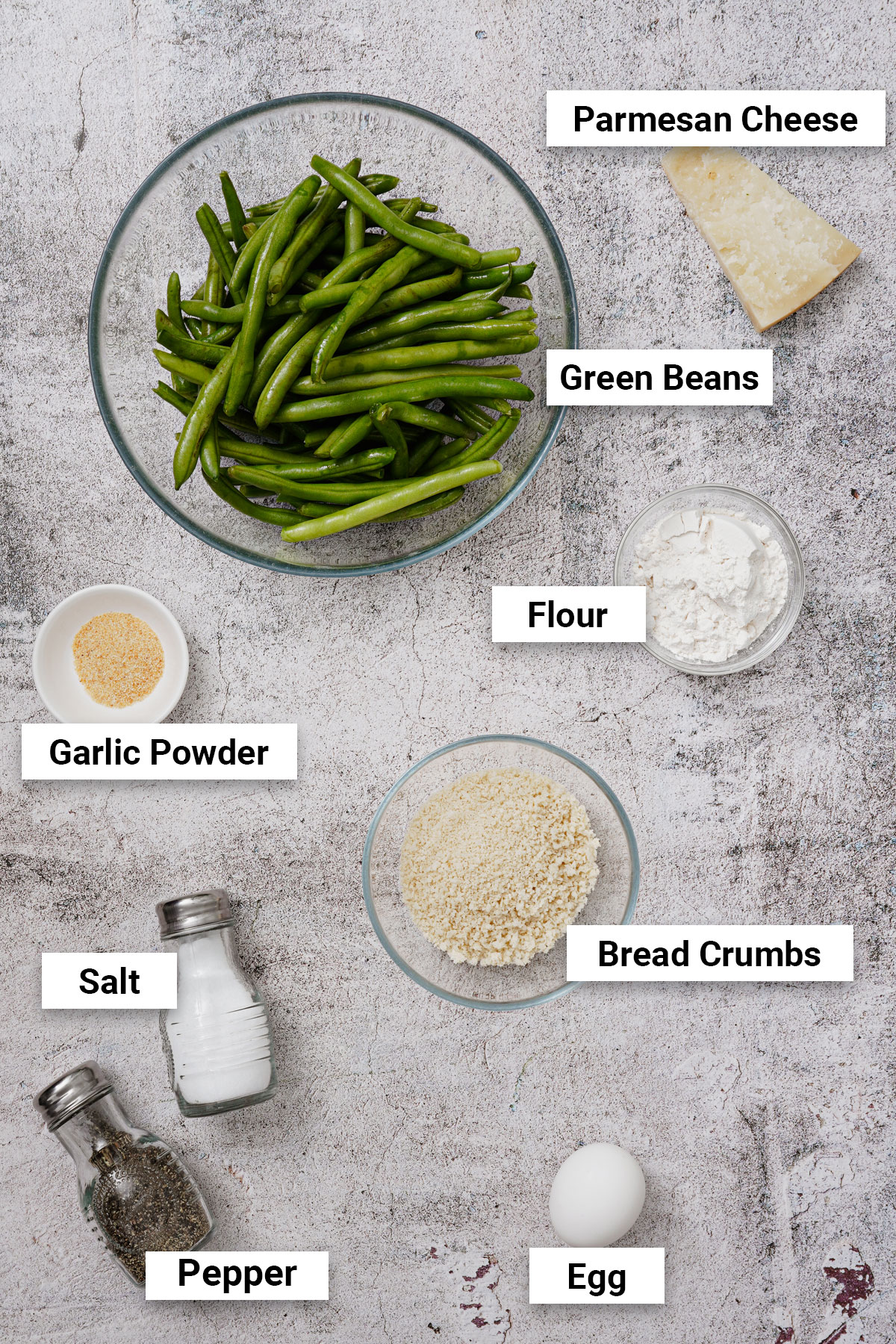 Ingredients for parmesan green bean fries air fryer recipe