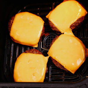 Air fried frozen burger patties with cheese