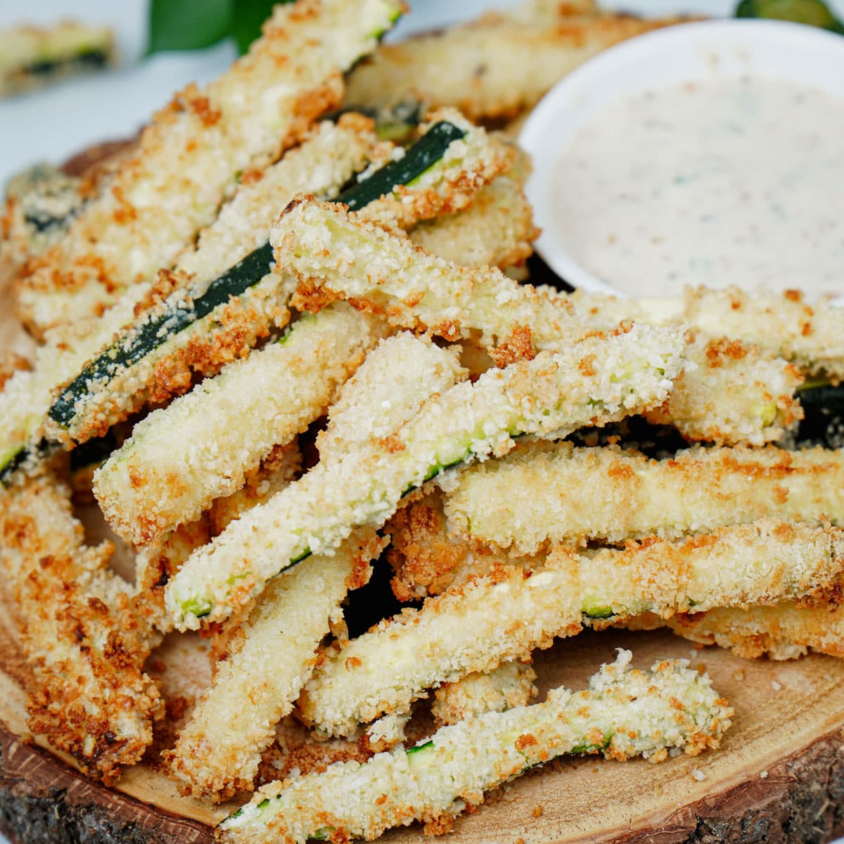 Air fried zucchini fries with ranch dipping sauce.
