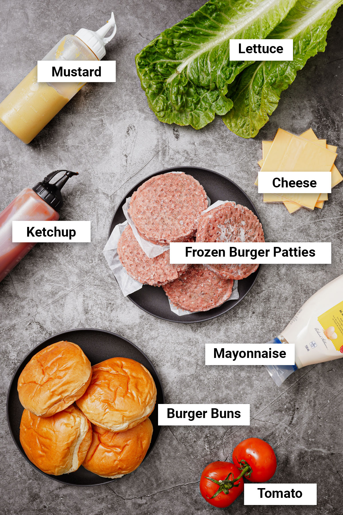 Ingredients for air fryer frozen burgers.
