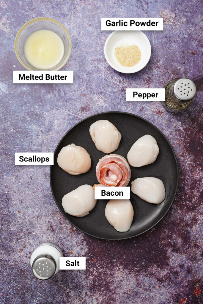 Ingredients for air fryer scallops wrapped in bacon