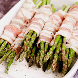 Asparagus spears wrapped with bacon