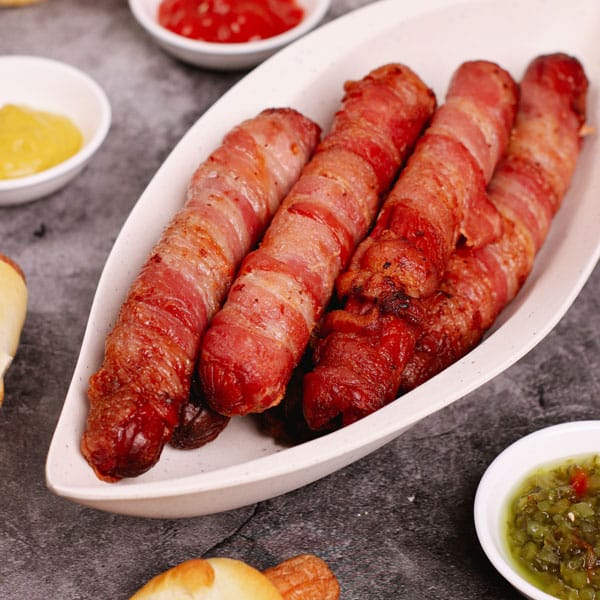 Bacon-Wrapped Hot Dogs in Air Fryer