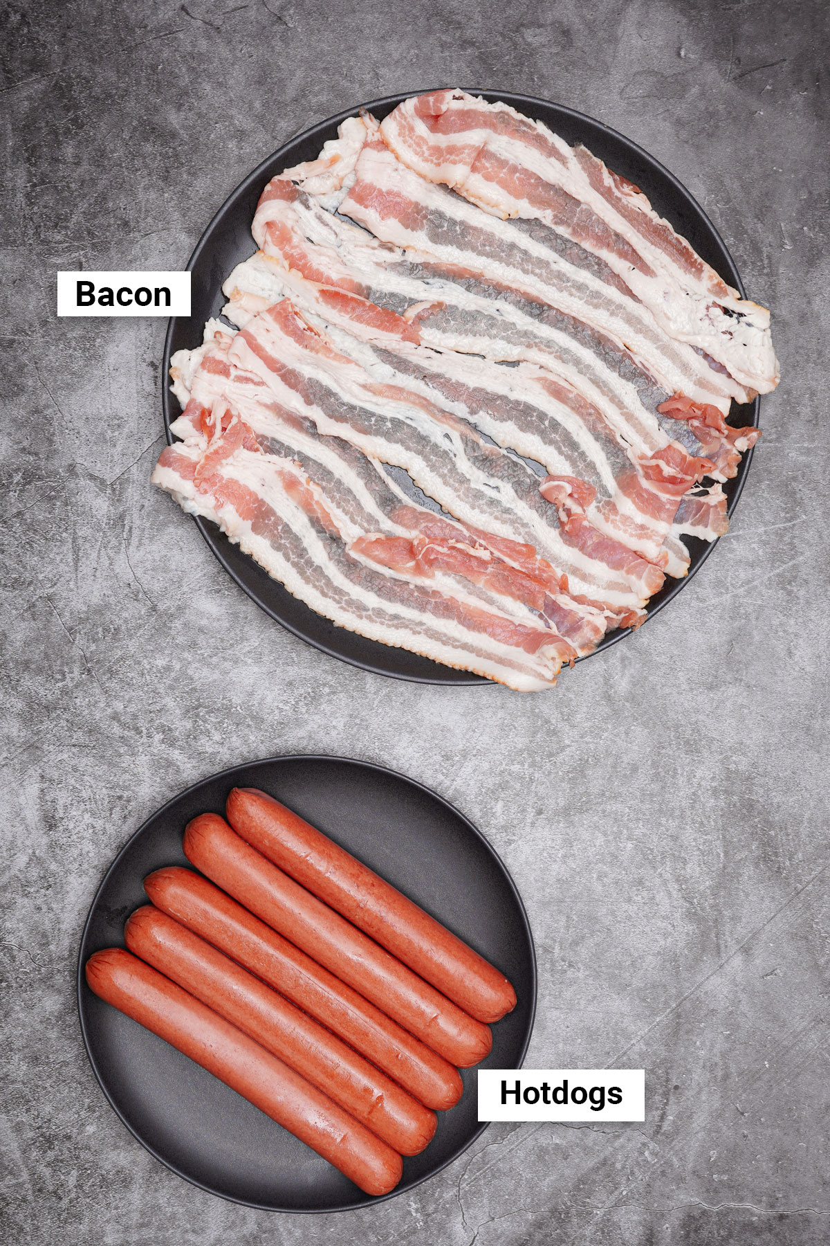 Ingredients for bacon-wrapped hot dogs