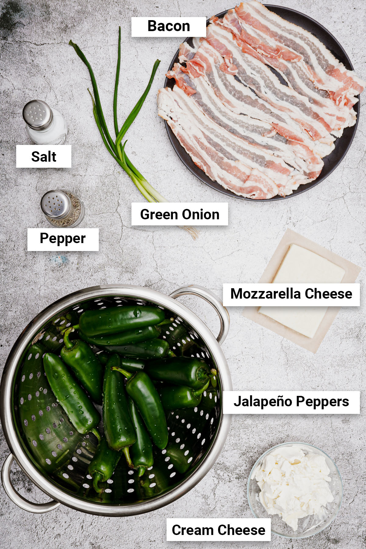 Ingredients for bacon wrapped jalapeno poppers air fryer recipe.