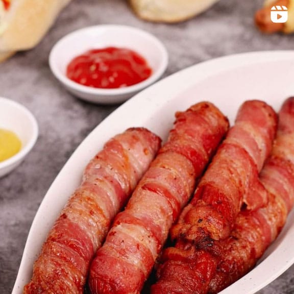 instagram reel air fryer bacon wrapped hot dogs