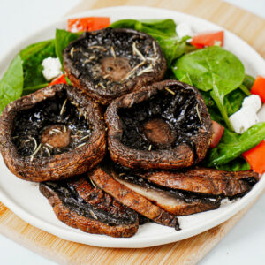 Air fryer Portobello mushrooms with spinach salad