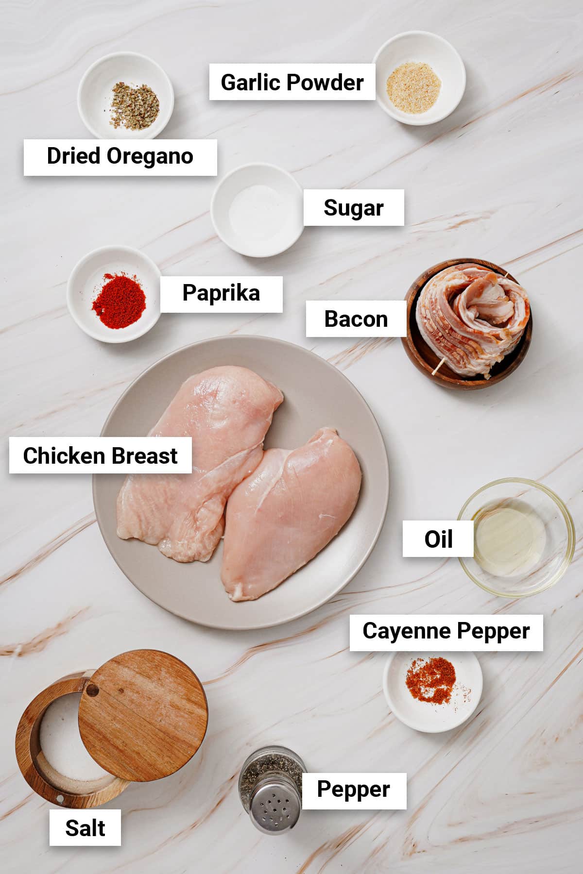 Ingredients for bacon wrapped chicken breast air fryer recipe