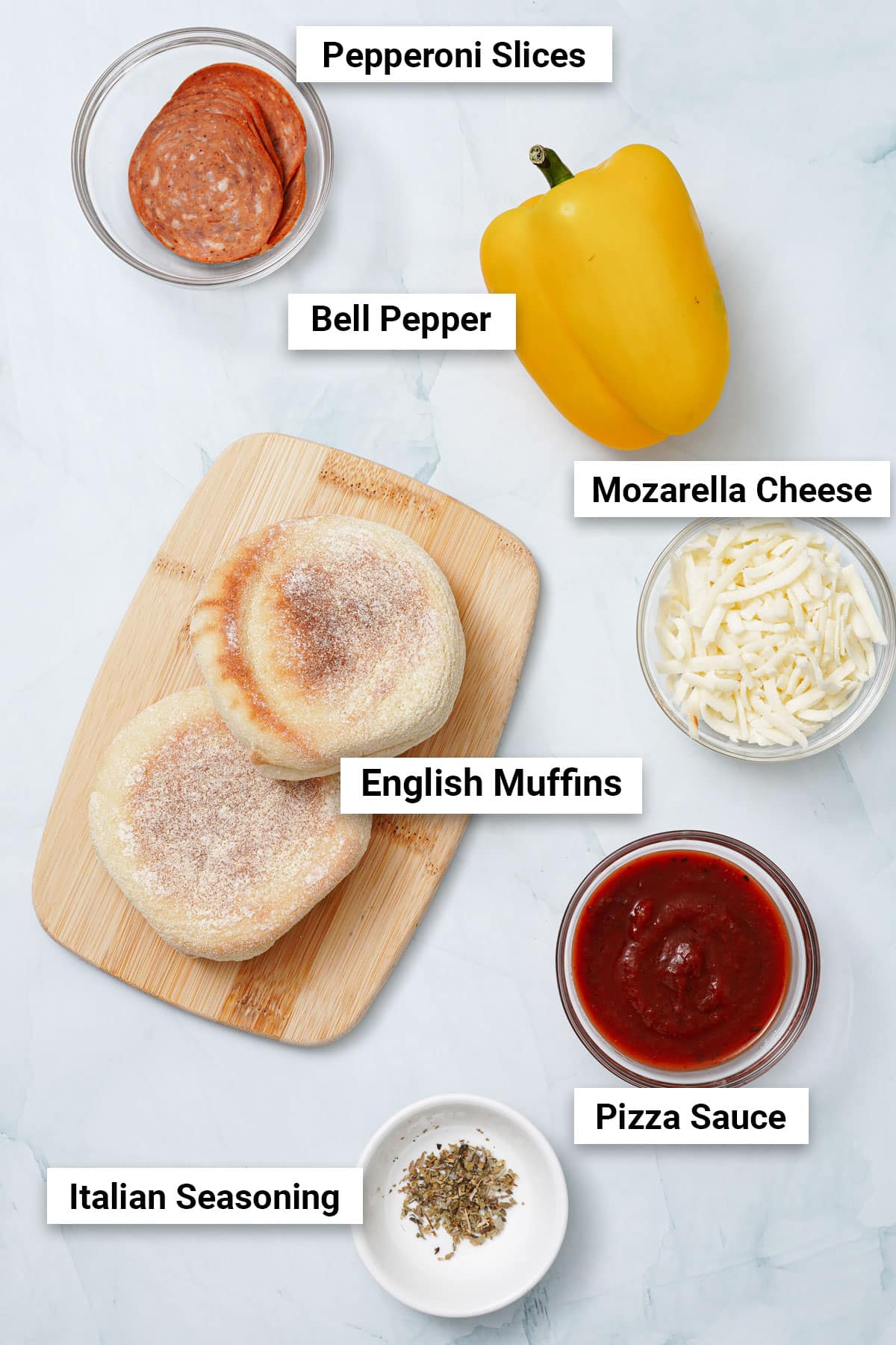 Ingredients for English muffin mini pizzas