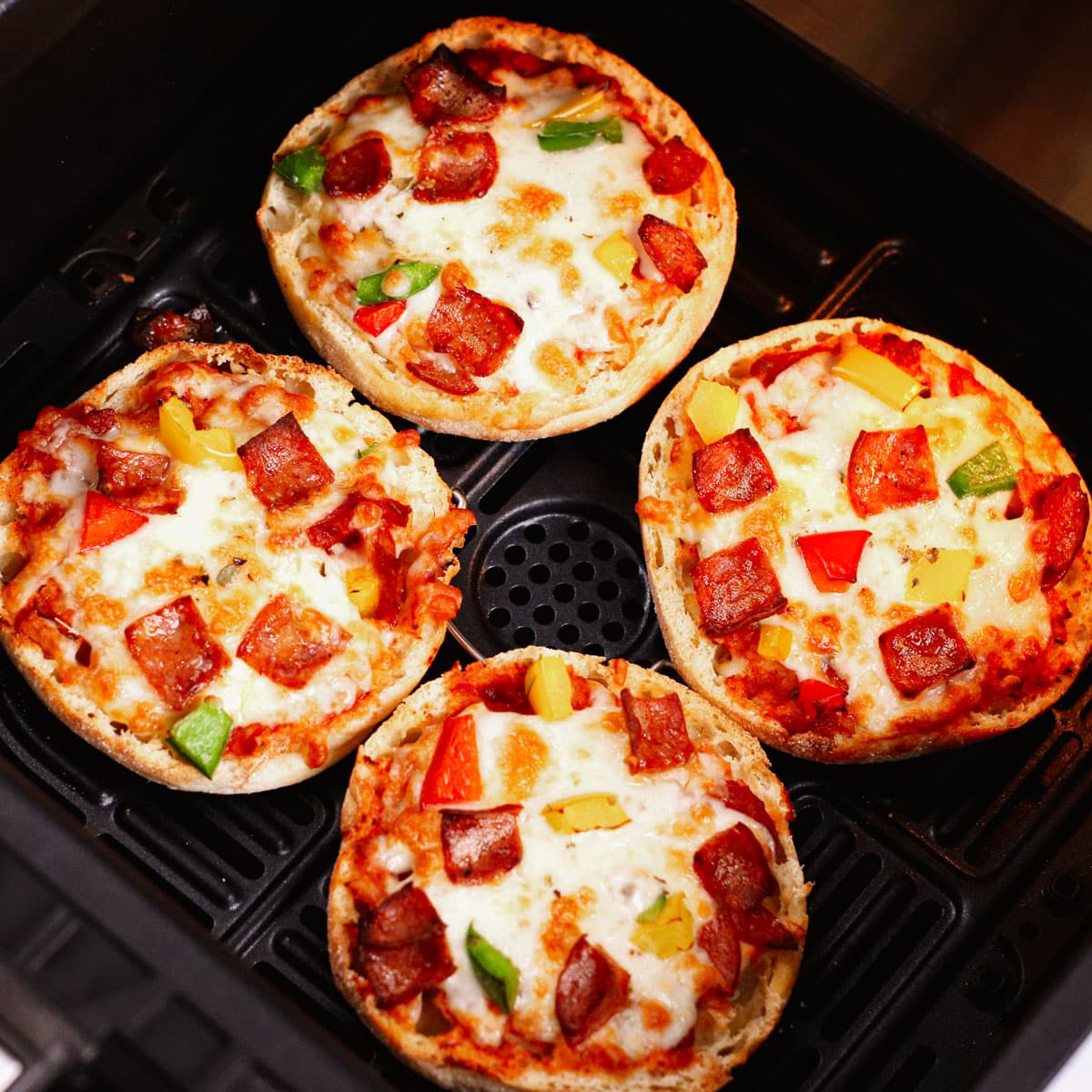 Cooking English muffin pizza in air fryer