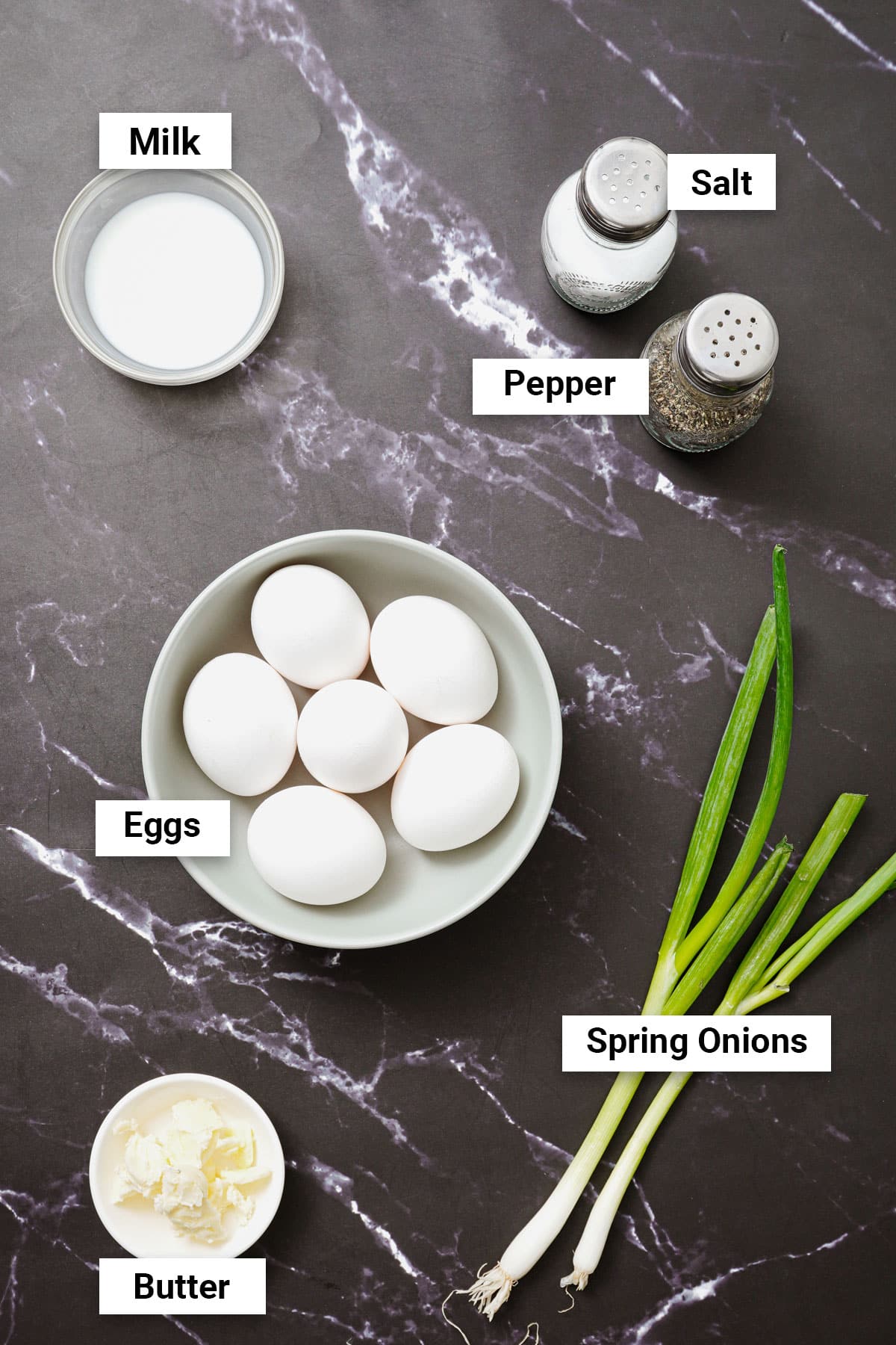 Ingredients for air fryer scrambled eggs recipe
