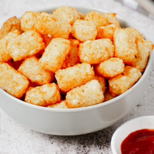 Air fried tater tots recipe with ketchup on the side