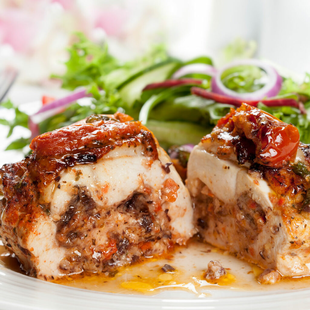 air fryer stuffed chicken breast with sun-dried tomato and mozzarella