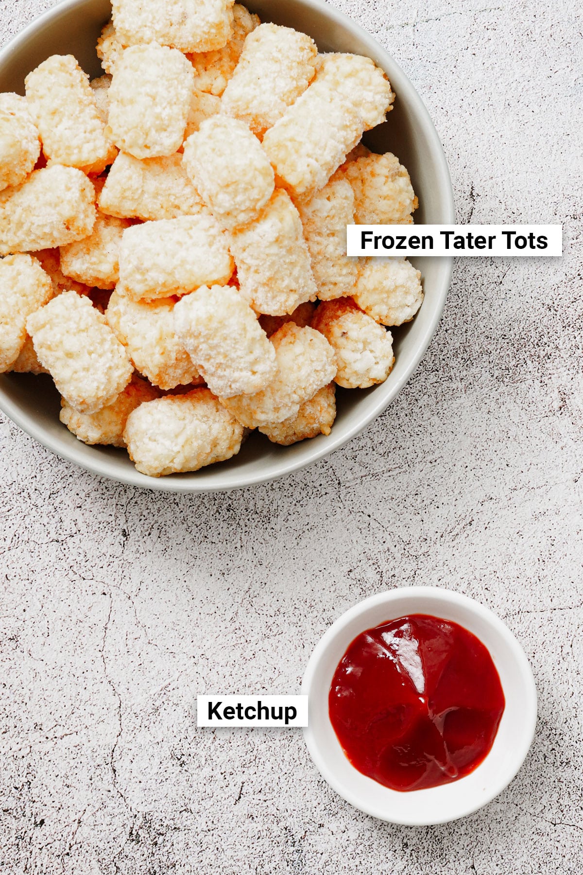 Frozen tater tots and ketchup