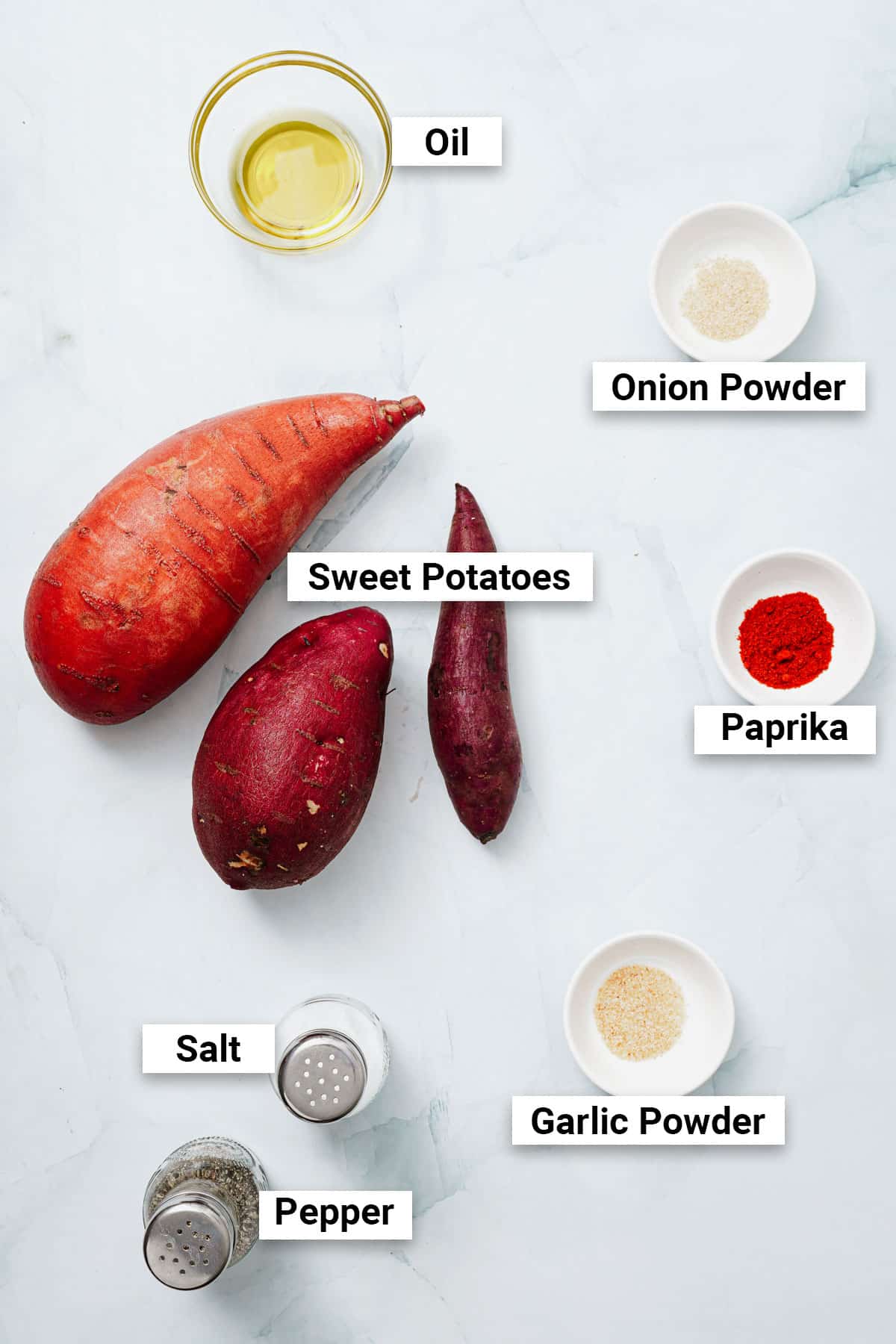 Ingredients for sweet potato fries air fryer recipe.