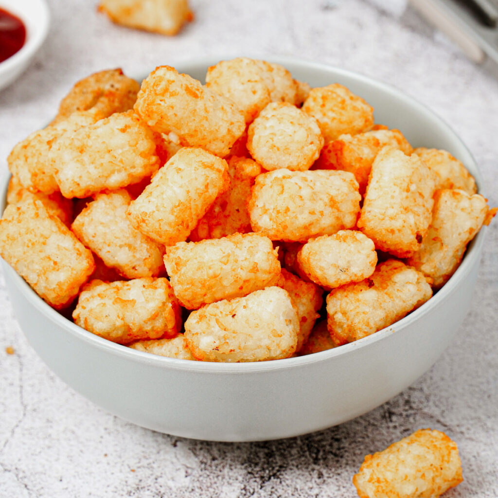 Air fryer tater tots recipe with ketchup on the side