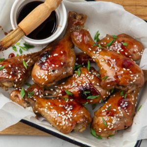 air fried ket chicken drumsticks, with sauce on the side