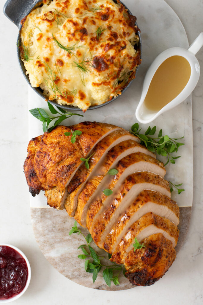 air fryer turkey breast, recipe bite-shot, with with mashed potatoes
