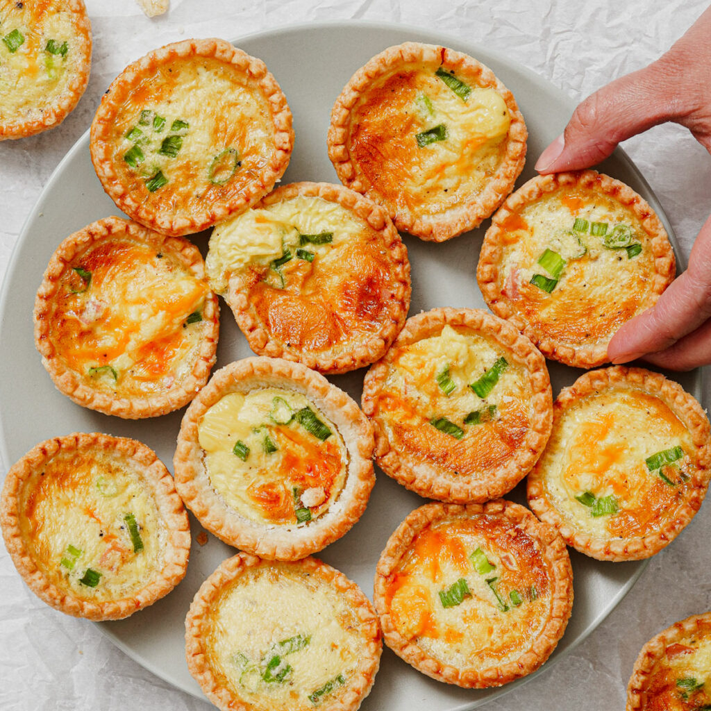 Air fried mini quiches served on a plate.