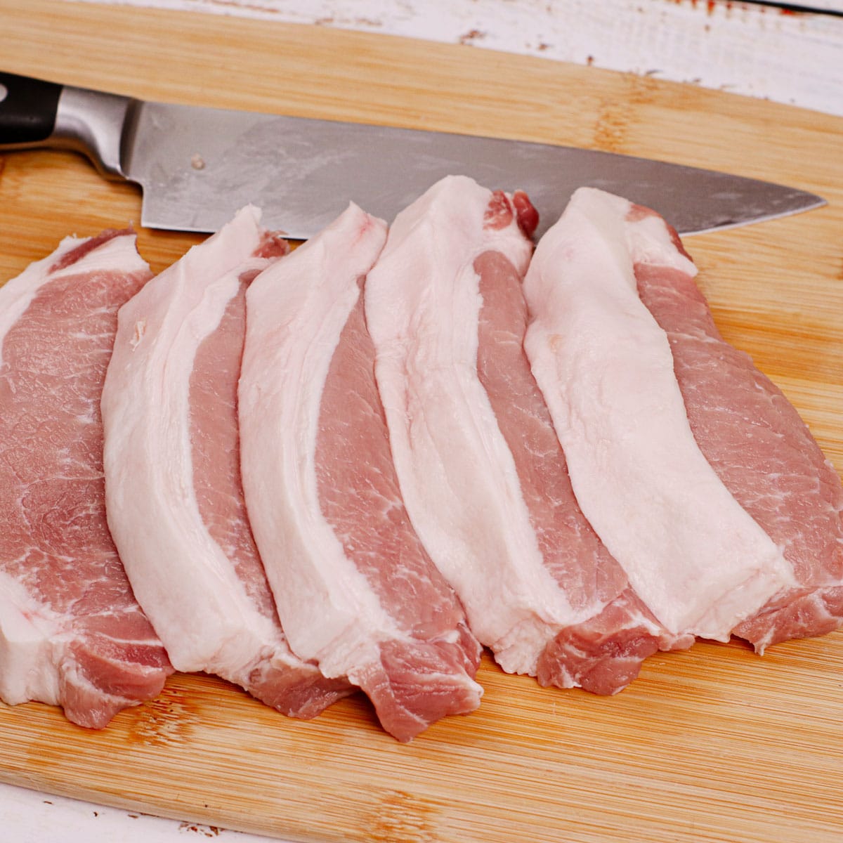 Thick cut 1/2-inch boneless, skinless pork chops.